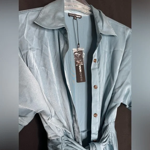 Stuck In The City Satin Midi Dress Baby Blue - Picture 4 of 4